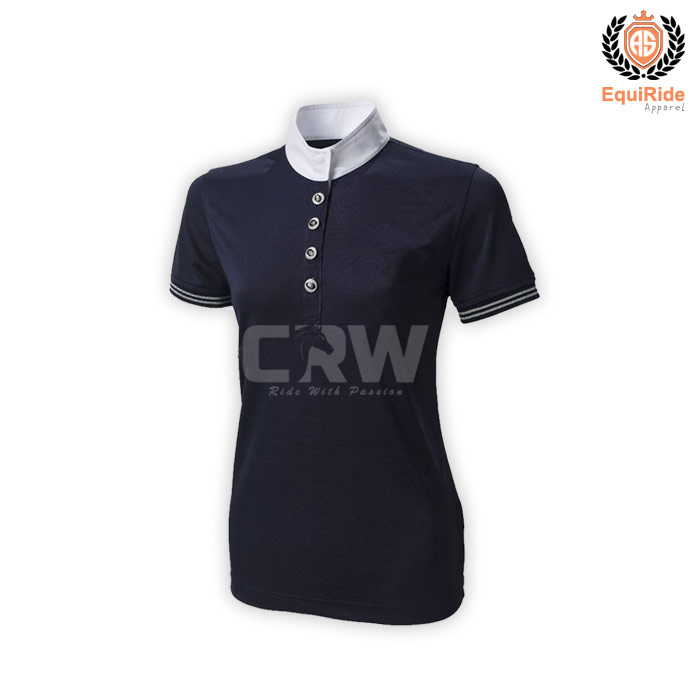 Women Short Sleeve Competition Show Shirt Navy Blue CRW-SS-103