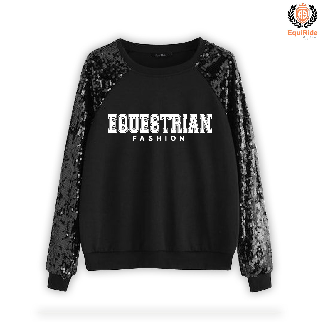 Black Sweater Equestrian Fashion Sweatshirts Sequin Sleeves CRW-SWS-102